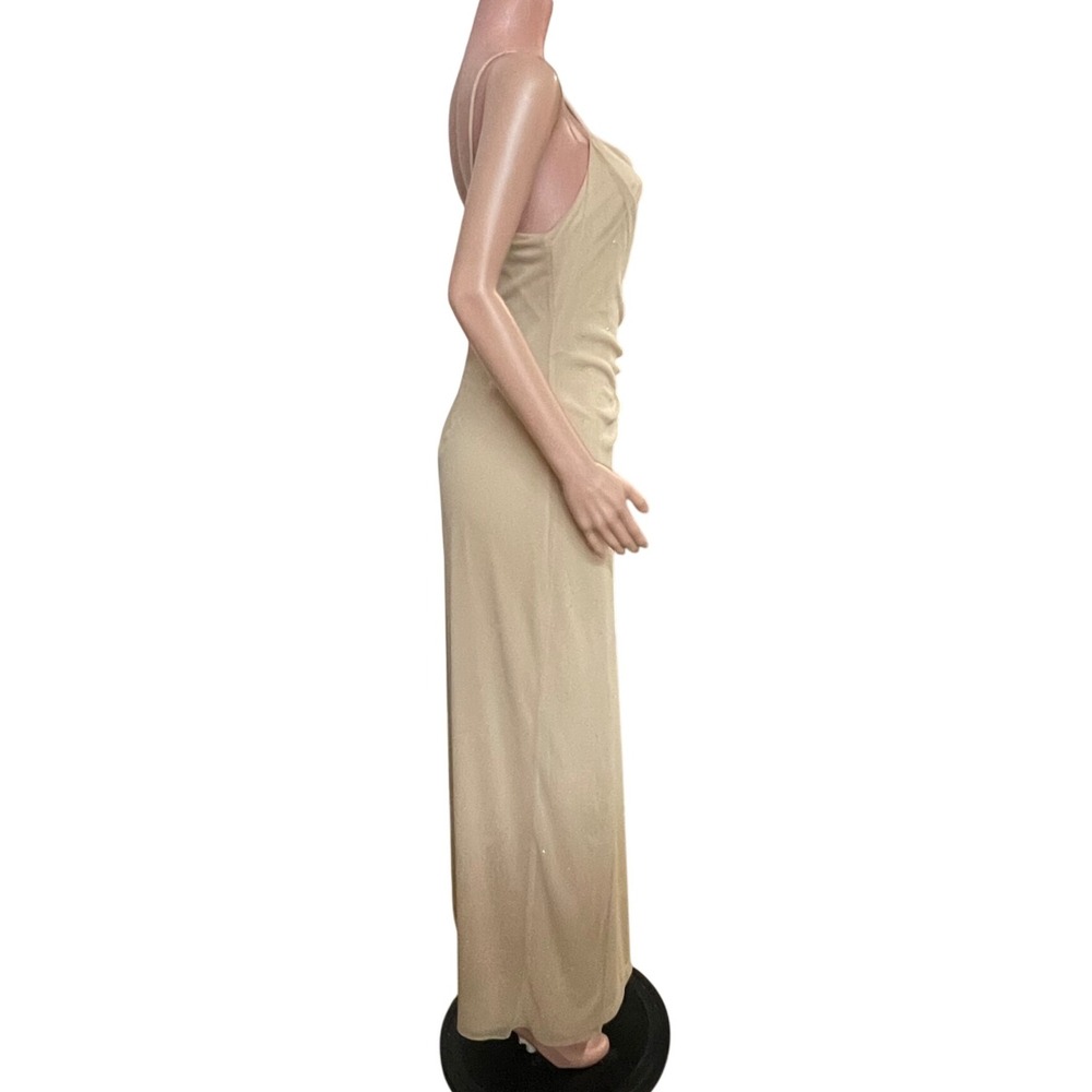 Eureka USA Beige Draped Evening Gown Sz L Y2K Glam Formal Prom Dress, Gala - Picture 12 of 13